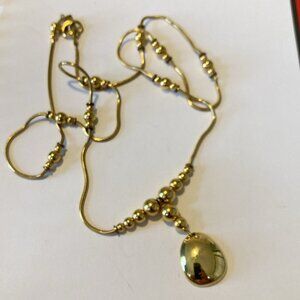 Ann Klein AK Goldtone Filigree Beaded Necklace w/Goldstone Drop Pendant 15”